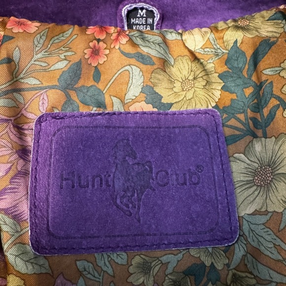90s Hunt Club Suede Leather Bomber Jacket Women's Med Purple Boho Retro Western - Picture 4 of 10